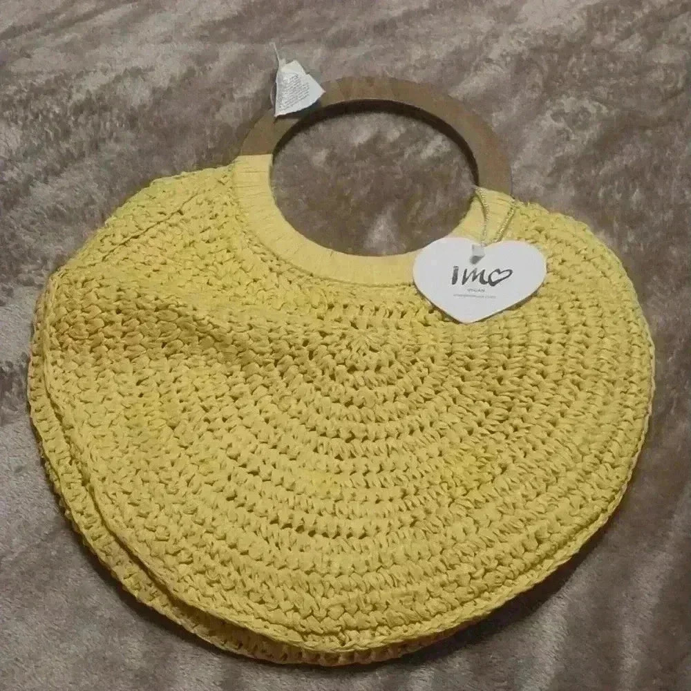 NWT IMO Vegan Natural Crochet Handbag Butter Yellow Summer Bag Resort Beach
